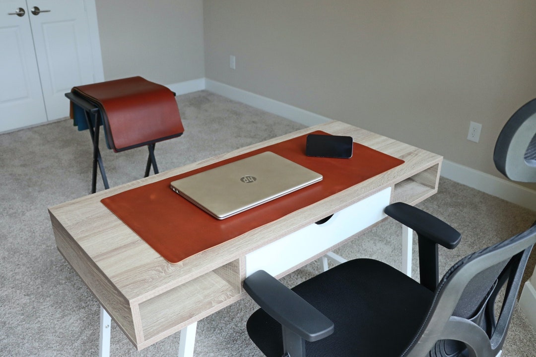 Leather Desk Mat, Custom Size Desk Pad, Desk Protector, Black Desk Top