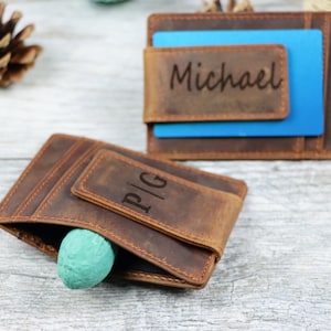 Cartera de clip de dinero personalizada Cartera de cuero para hombre con clip de dinero Cuero genuino Bolsillo delantero Titular de dinero Cartera magnética Regalo para él