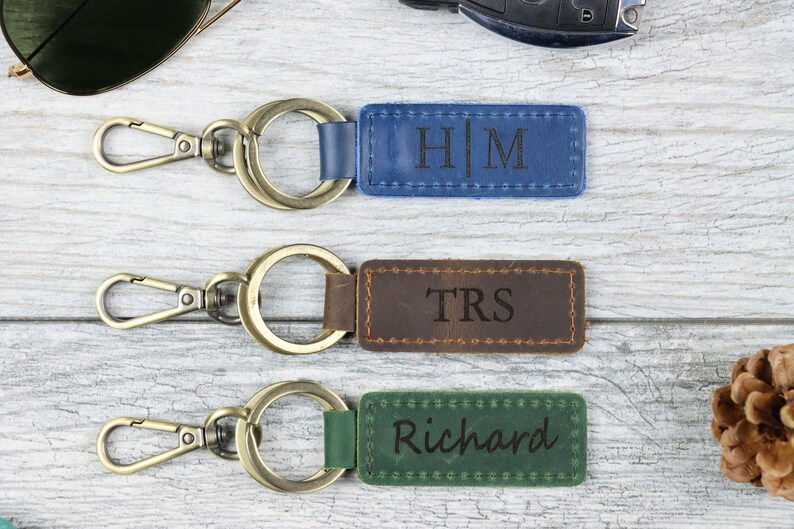 Personalized Genuine Leather Keychain – Custom Key Fob For Men, Handmade Gift