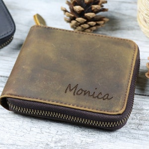 ZIPPER WALLET, Cartera de cuero, Personalizar cartera de cuero, Cartera con cremallera para hombres, Cartera con cremallera de cuero, cartera con ventana de identificación