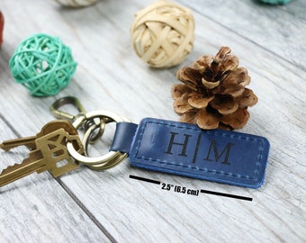 Custom Leather Keychain, Personalized Anniversary Gift