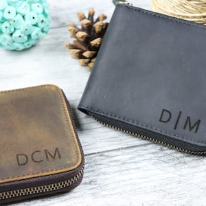 Cartera con cremallera de cuero para hombre, cartera de cuero pequeña, cartera minimalista unisex, cartera de cuero personalizada, regalo de aniversario, estuche para tarjeta de crédito
