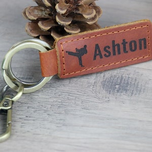 TAEKWONDO Personalized Keychain / Keyring / Bag Tag / Name Tag - Genuine Leather