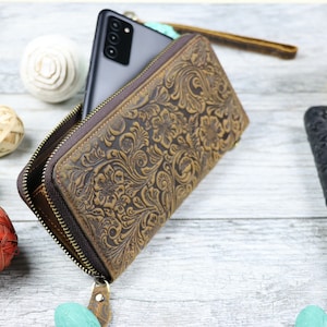 billetera de mujer, billetera de cuero, CLUTCH de flores, regalo del día de las madres, billetera de flores, billetera larga, billetera con cremallera, billetera de mujer, regalos