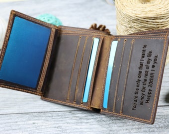Full Grain Distressed Leather Trifold Wallet, RFID, Personalized