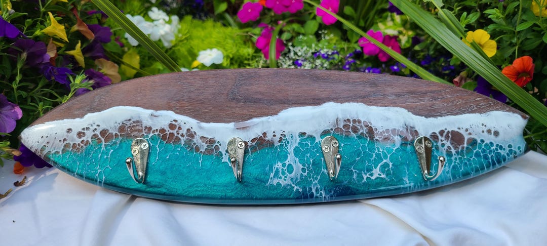 Surfboard Shaped Key Rack With Ocean Wave - Etsy