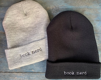 Embroidered Book Nerd Book Lover Cuffed Winter Beanie