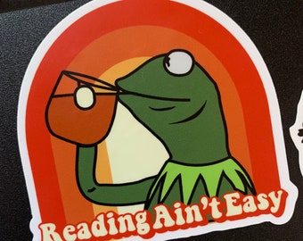 Lectura no es fácil Frog Meme beber té portátil, botella de agua, vinilo adhesivo