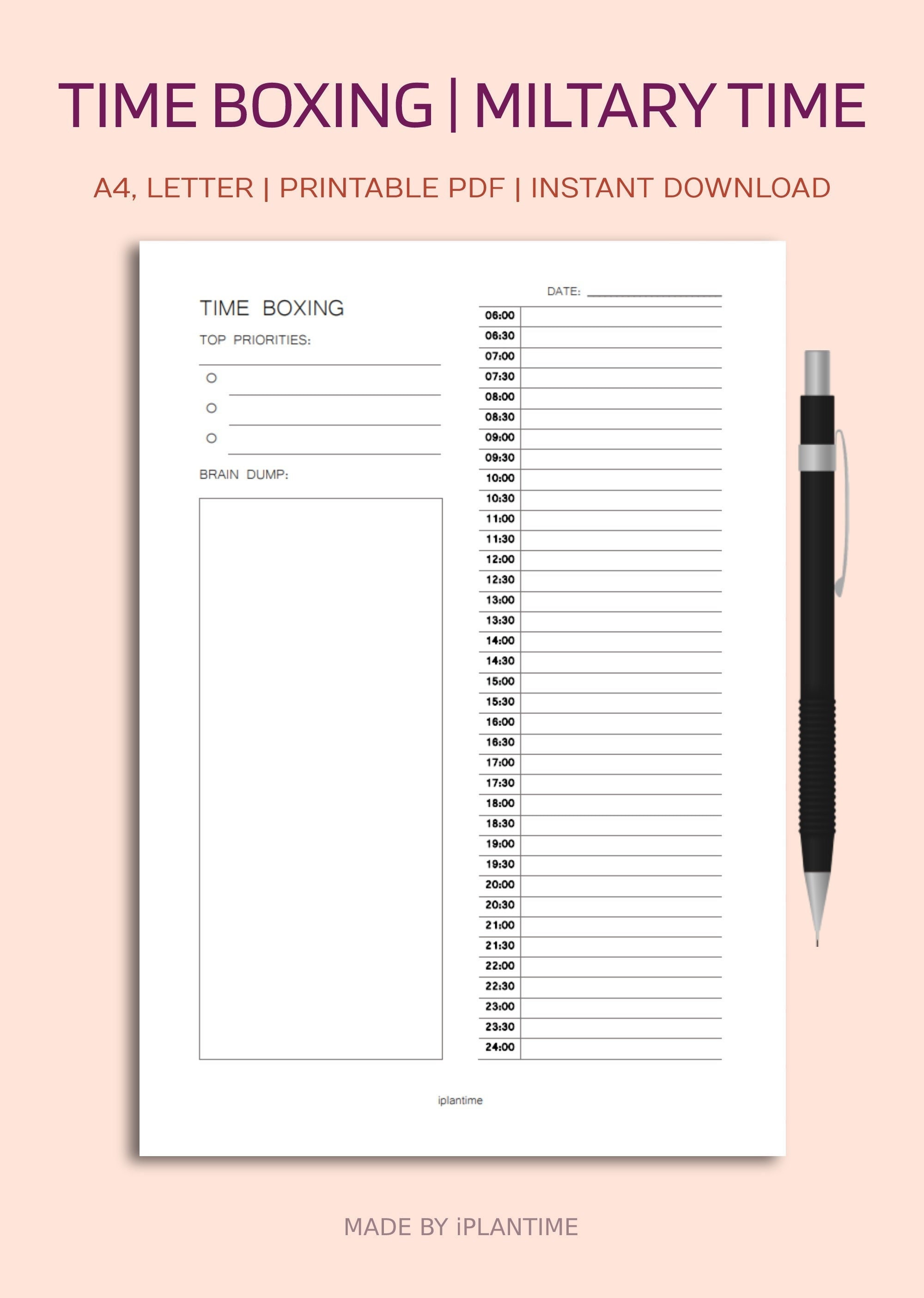 Buy Time Box Planner To-Do List Daily Timeboxing Military Time Online In  India - Etsy