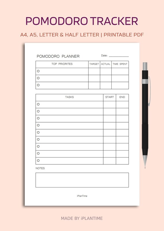Pomodoro Planner Printable Pomodoro Tracker Productivity - Etsy