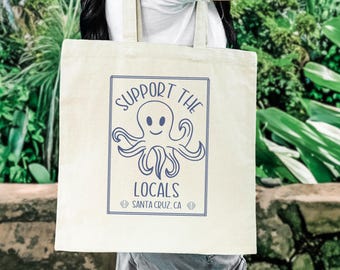 Personalized Beach Tote Bag, Octopus Tote, Cotton Canvas Summer ToteBag, Octopus Lover Gift For Her For Friend, Cute Lake Tote Bag Gift
