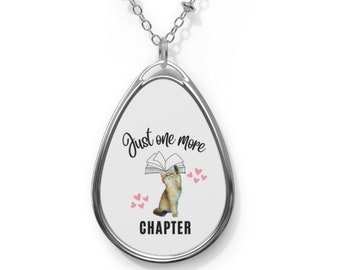 Just One More Chapter Necklace, Bible Reading Book Art Print Necklace, Chunky Teardrop Pendant Necklace, Christian Gift