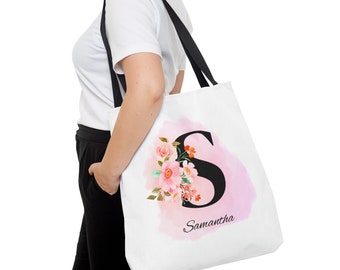 Bridesmaid Tote Bag, Personalized Floral Tote Bag, Monogram, Initial and Name Bag, Bridal, Wedding, Bridesmaid Gifts