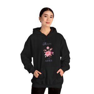Christian Hooded Sweatshirt, Black Beauty For Ashes Hoodie, Pink Floral Hoodie, Christian Sweater, Bible Verse Shirt, Christian Merch image 2