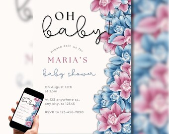 Floral Baby Shower Invitation Template: Neutral Gender Canva Evite (Digital Download)