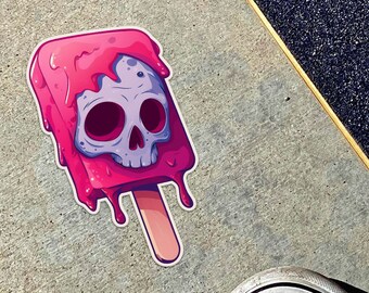 kawaii Skull Popsicle Vinyl Sticker - Quirky Gift for Friends, Fun Cartoon Skull Ice Cream Sticker for Laptops, Coolers, Notebooks