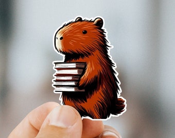 Bookish Capybara Sticker, Gifts for her, Reading Waterproof Sticker