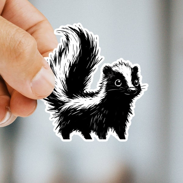 Cute Skunk Sticker - Quirky Hand-Drawn Black and White Animal Decal for Laptops, Planners, and Cars - Cute Wildlife Vinyl Sticker