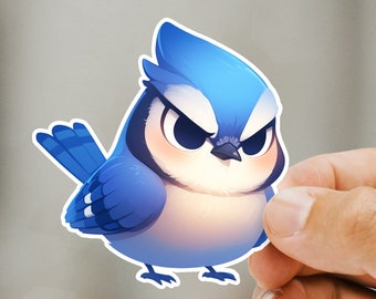 Angry Blue Jay Bird Sticker - Cute Animal Stickers - Perfect Gift for Birdwatchers and Birders, Stick on Laptops, Journals, & Water Bottles