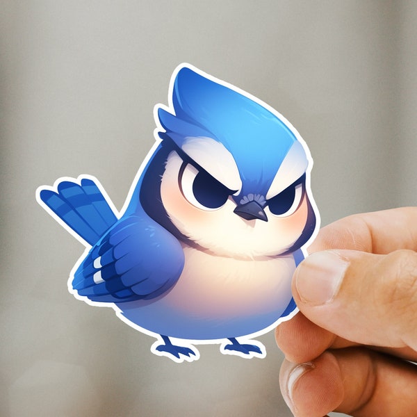 Angry Blue Jay Bird Sticker - Cute Animal Stickers - Perfect Gift for Birdwatchers and Birders, Stick on Laptops, Journals, & Water Bottles