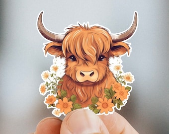 Highland cow floral sticker cute car decal laptop decal animal stickers cute decals