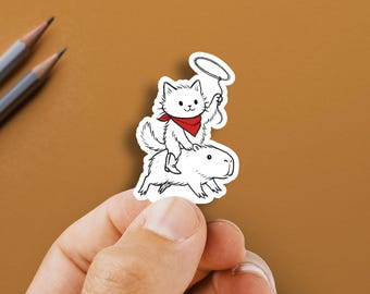 Cowboy Cat & Capybara Sticker: Western Cat Mom Gift