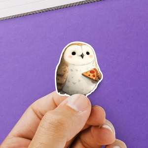 Cute Owl Pizza Sticker - Adorable Chubby Bird Art for Laptop, Water Bottle | Kawaii Cartoon Decal, Fun Gift