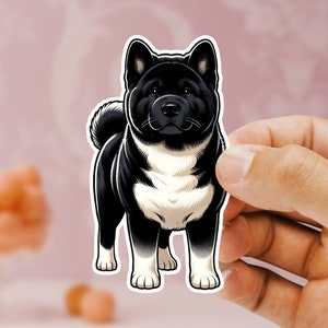 Schwarzer Akita Hund Aufkleber | Süßer Akita Vinyl Aufkleber | Langlebig, wasserdicht und UV-beständig