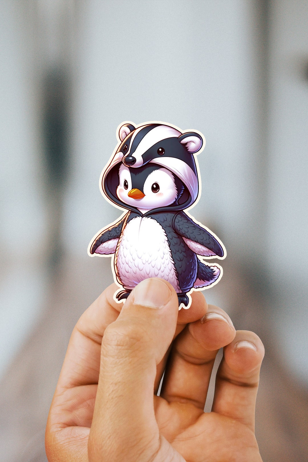 Cute Penguin Sticker, Badger Onesie Decal, Animal Sticker, Gifts for