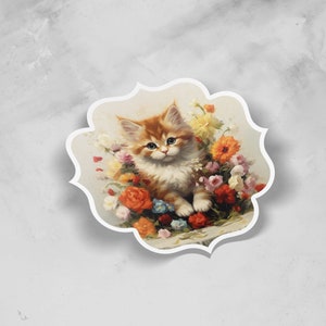 Cute Kitten floral sticker cute car decal laptop decal animal stickers cute decals gifts for cat owners