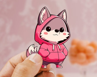 Furry Fox in a Hoodie sticker cute car decal laptop decal animal stickers cute decals, wolf sticker