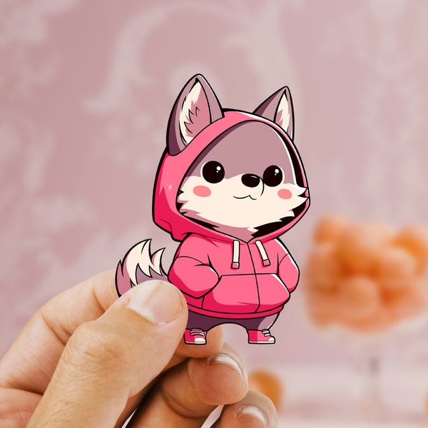 Furry Fox in a Hoodie sticker cute car decal laptop decal animal stickers cute decals, wolf sticker