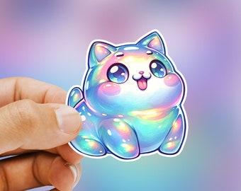 Holographic Gummy Cat Sticker, Cute gift for child, Premium Matte Vinyl, Waterproof, Scratchproof, Dishwasher-Safe