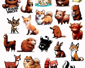 21 Cartoon Animal Stickers for kids, aesthetic gifts for kids party, vinyl stickers for laptop, notebook, reward, water bottle