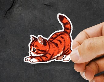 Orange Tabby Cat Sticker Water Bottle Vinyl Decal Waterproof Design Cute Cat Laptop Decal