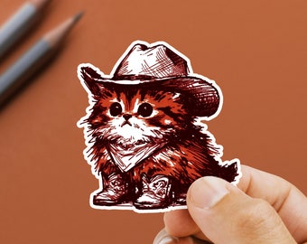 Cowboy Cat Sticker - available in 4 sizes - Western Gifts For Cat Moms