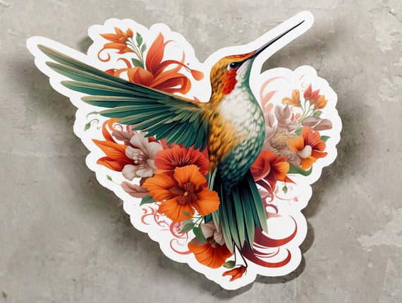 Hummingbird Sticker, Watercolor Vinyl Sticker, Hummingbird Decal, Water Bottle Decal, gift for birders, Bird Sticker, gift for bird lovers