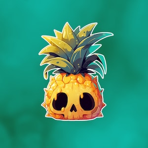 Tropical Skull Pineapple Vinyl Sticker - Kawaii Cartoon Pineapple-Skull Waterproof Die-Cut Decal for Laptops, Water Bottles, and Planners