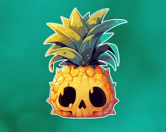 Tropical Skull Pineapple Vinyl Sticker - Kawaii Cartoon Pineapple-Skull Waterproof Die-Cut Decal for Laptops, Water Bottles, and Planners