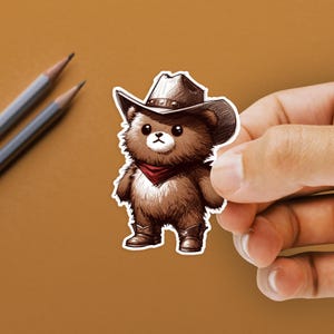 Cowboy Bear Sticker - Western Gifts For Kids - Collectible Stickers - Available in 4 sizes