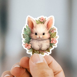 Floral Bunny sticker, Scrapbooking Supplies, animal stickers for kids, cute decals for your laptop