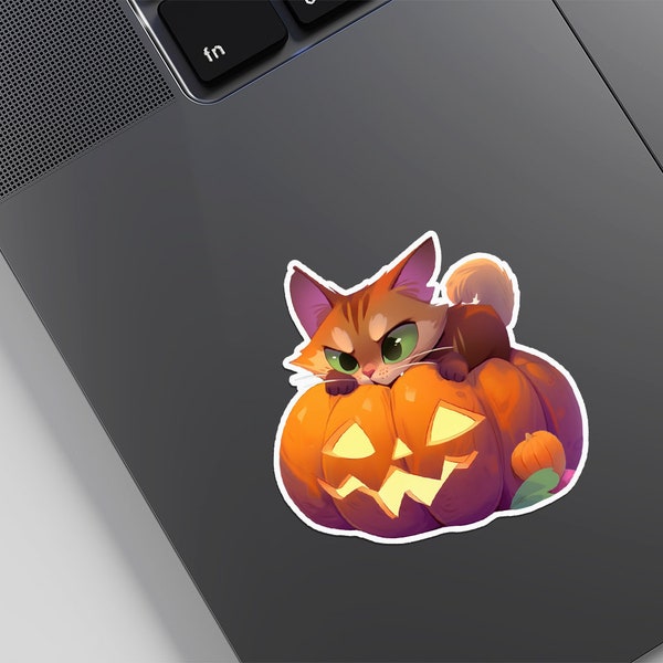 Cute Halloween Cat Sticker - Waterproof Vinyl Decal for Laptops, Water Bottles, and Planners - Festive Feline Decor