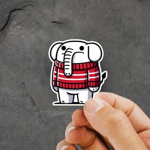 Sad White Elephant Sticker - Hand-Drawn Cartoon Vinyl Decal - Cute and Playful Animal Art for Laptops, Water Bottles, and Gifts