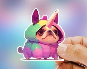 French Bulldog Unicorn Sticker - Cute dog in a unicorn Suit Decal - Fun Dog Lovers Gift - Durable Vinyl Sticker for Laptop, Car, and more!