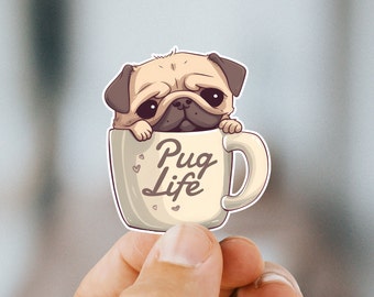 Pug in a Mug sticker, Pug Life sticker, dog sticker, dog decal, Pug decal, dog stickers for cars, dog decals for cars and laptops
