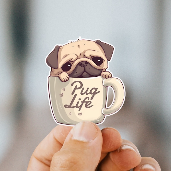 Pug in a Mug sticker, Pug Life sticker, dog sticker, dog decal, Pug decal, dog stickers for cars, dog decals for cars and laptops