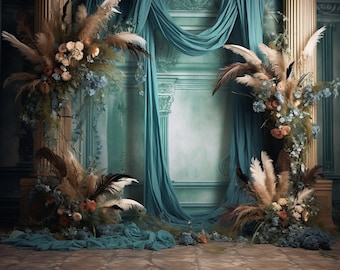 Blau und Brown Blumen-Digital-Hintergrund. Diese sanften Braun- und Blautöne haben einen Boho-, sogar viktorianischen Touch, der perfekt für Ihr Komposit ist.