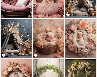 39 Neugeborene Digitale Kulissen Bundle | Sofortdownload | Fotografie Requisiten | „Baby-Verbundstoffe“