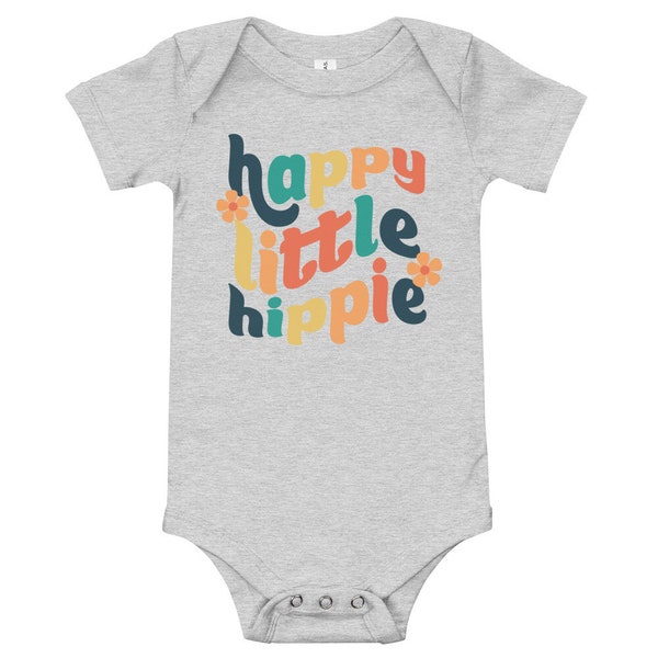 Happy little Hippie Baby Outfit | Boho Mädchen Vintage Baby Body | Retro Blumen Regenbogen Kinder Shirt | Baby Shower Geschenk | Mädchen Geburtstag
