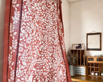 Red Farmhouse Curtains, Boho Cotton Curtain for Bedroom, Living Room - Semi Blackout Window Floral Decoration Drapes, Gift